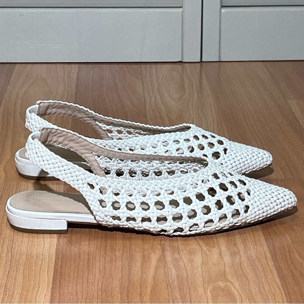 Women's White Woven Slingback Flats